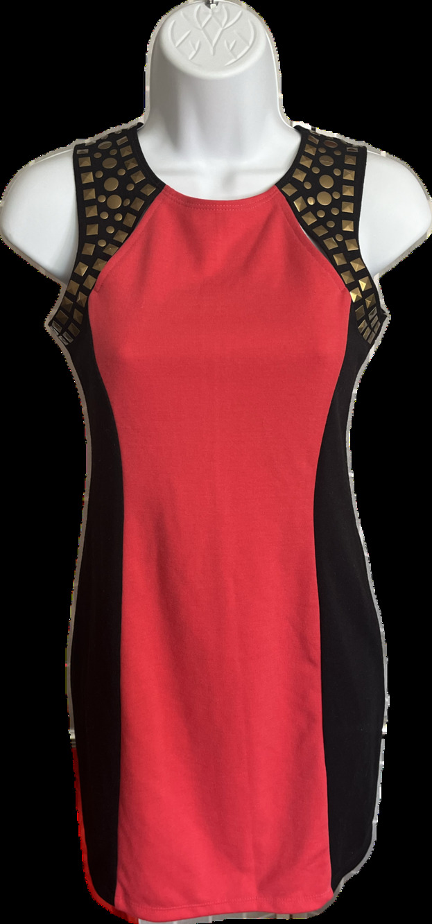 Elisa B red gold studded bodycon dress cutout chest teen girl size 16 NWT